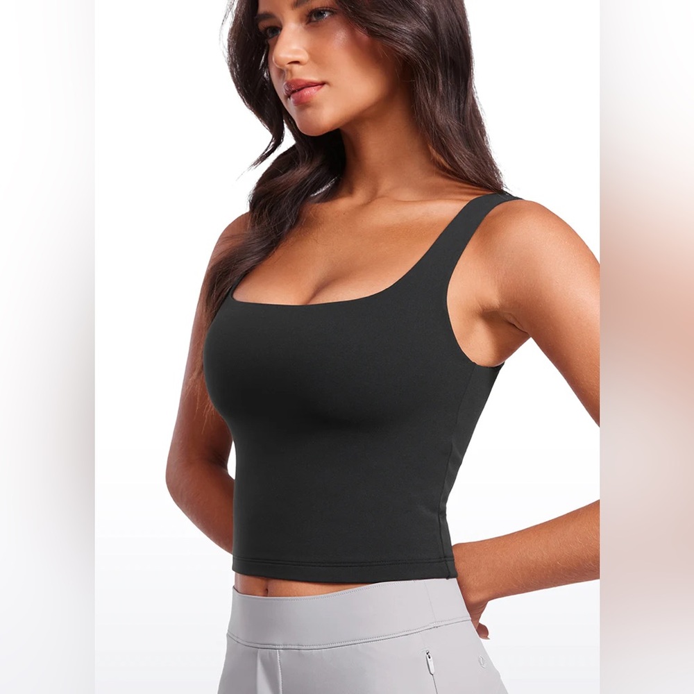 CRZ YOGA Black Scoop Neck Crop Tank Top